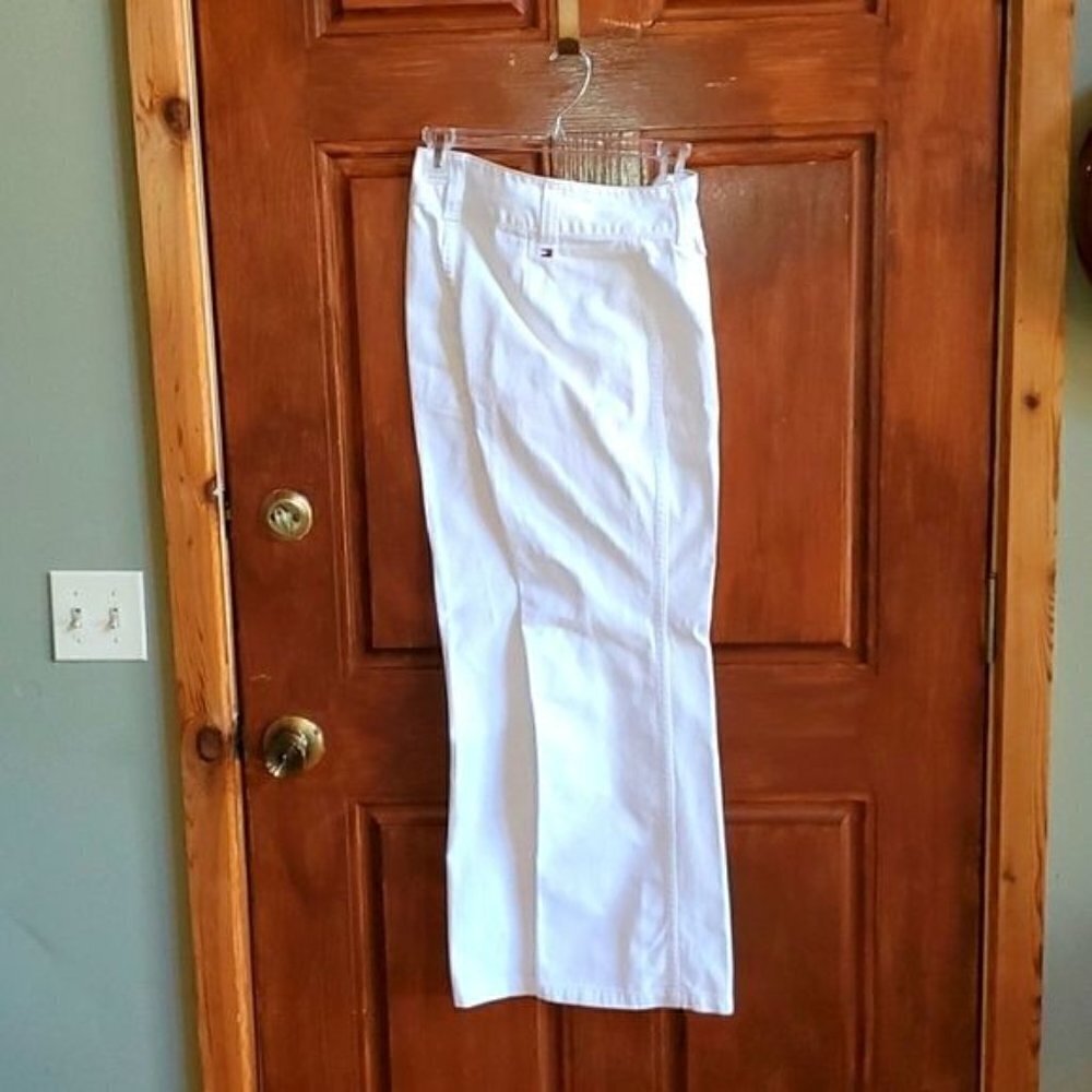 Tommy Hilfiger Embroidered Logo Zippered White Flared Sz‎ 10 Jeans with Pockets